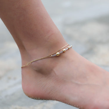 Gold Double Layer Bead Anklet